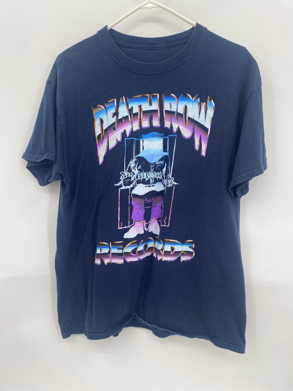 Death Row Records Navy Blue Chrome Look T Shirt Large